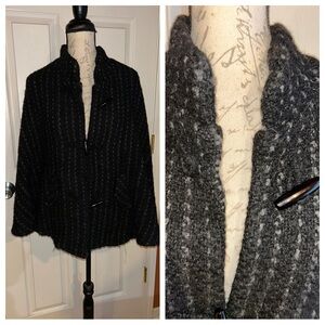 Irish Wool Knit Cape Jacket by Branigan Weavers Black Grey One Size
